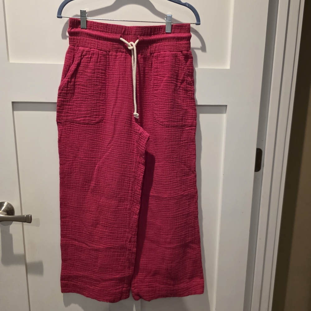 Tribal Jeans Womens Pants Stitch Fix Crinkle Gauze Wide Leg Petite S Pink Capri